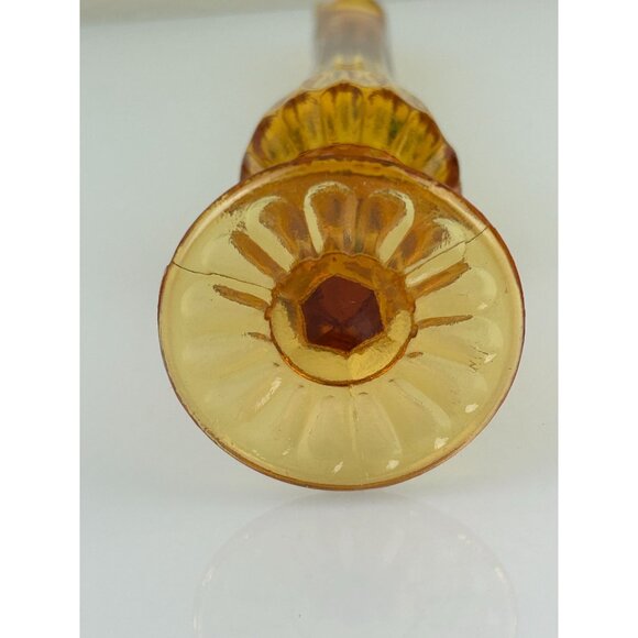 Fenton Colonial Vintage Amber Glass Art Swung Vase Thumbprint Base 12" Boho - Picture 13 of 15